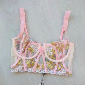NWT For Love And Lemons FLL Swirly Star Underwire Bustier Pink XS